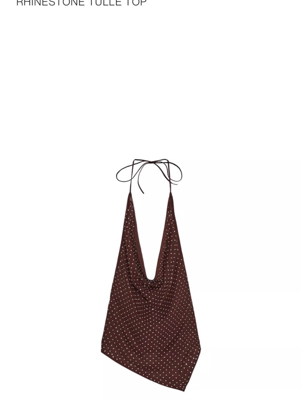 Zara Brown Polka Dot Rhinestone Halter Tulle Top